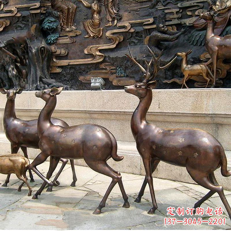 广西古铜色梅花鹿铜雕精美塑型