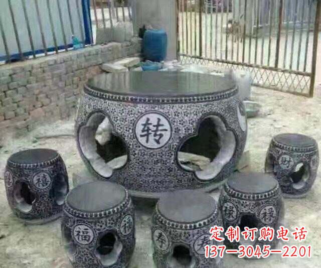 广西风格独特的鼓式仿古石桌凳石雕