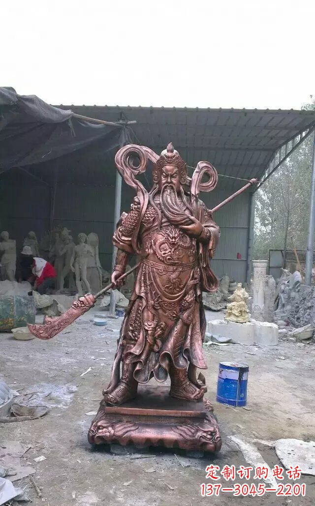 广西精美关公红铜雕塑