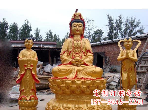 广西财运旺旺,观音童子龙女铜雕