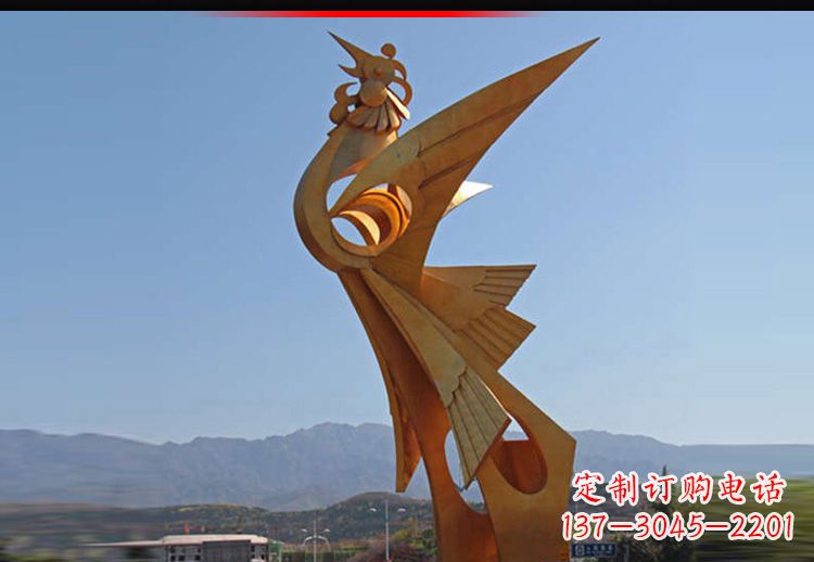广西广场不锈钢抽象凤凰雕塑11