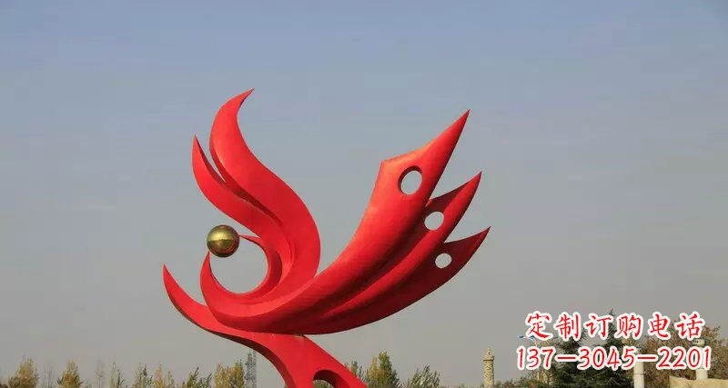 广西广场不锈钢抽象凤凰凤临宝地雕塑