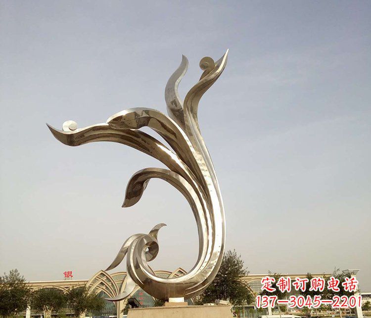 广西广场不锈钢抽象金凤凰雕塑