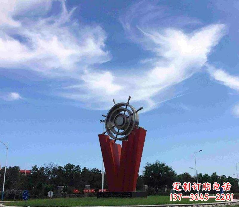 广西广场不锈钢船舵雕塑