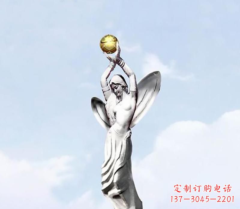 广西精美的不锈钢女人双手捧球雕塑