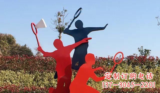 广西广场不锈钢打羽毛球雕塑 (2)