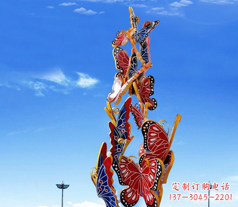广西广场不锈钢大型彩绘蝴蝶雕塑