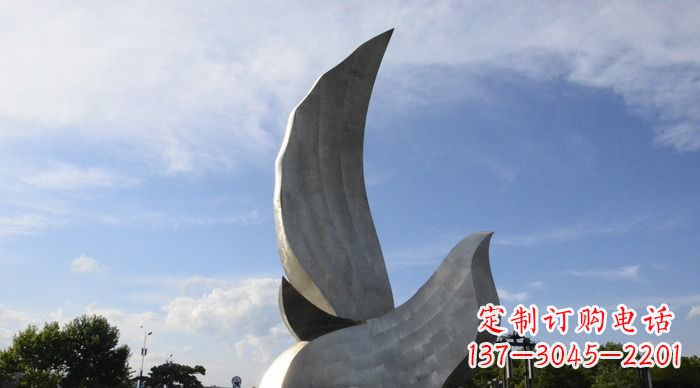 广西广场不锈钢大型抽象和平鸽雕塑