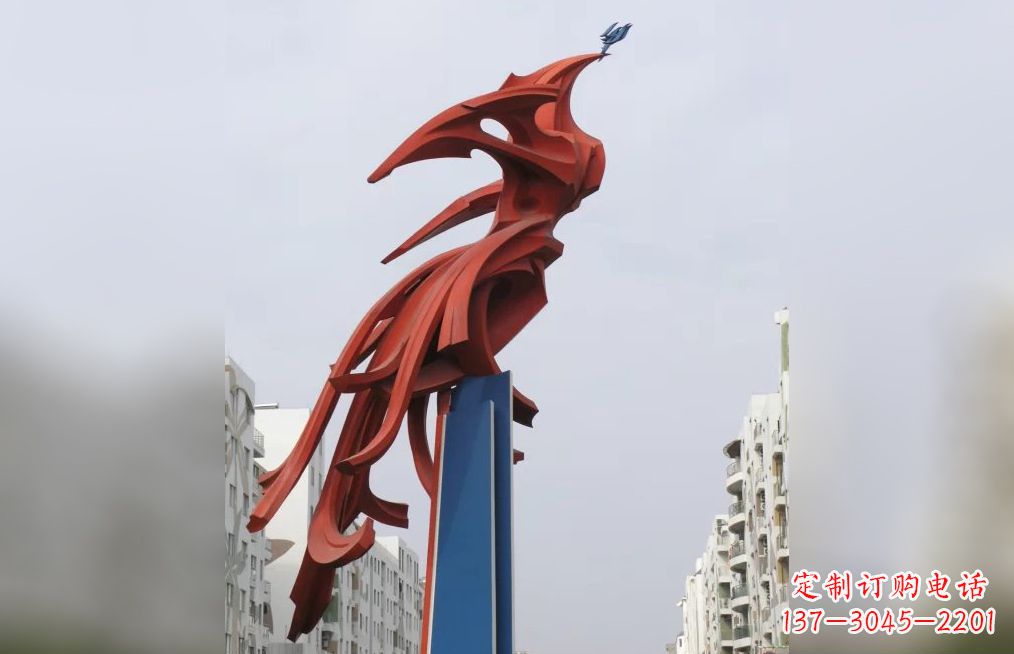 广西中领雕塑制作,精美不锈钢凤凰抽象雕塑