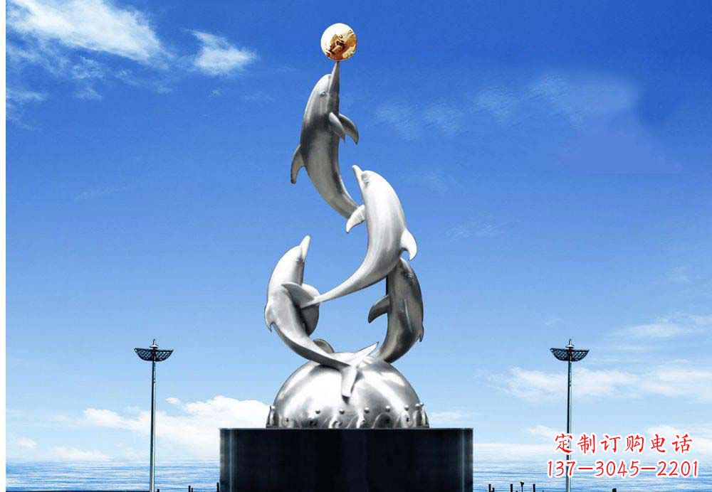 广西中领雕塑海豚顶球雕塑