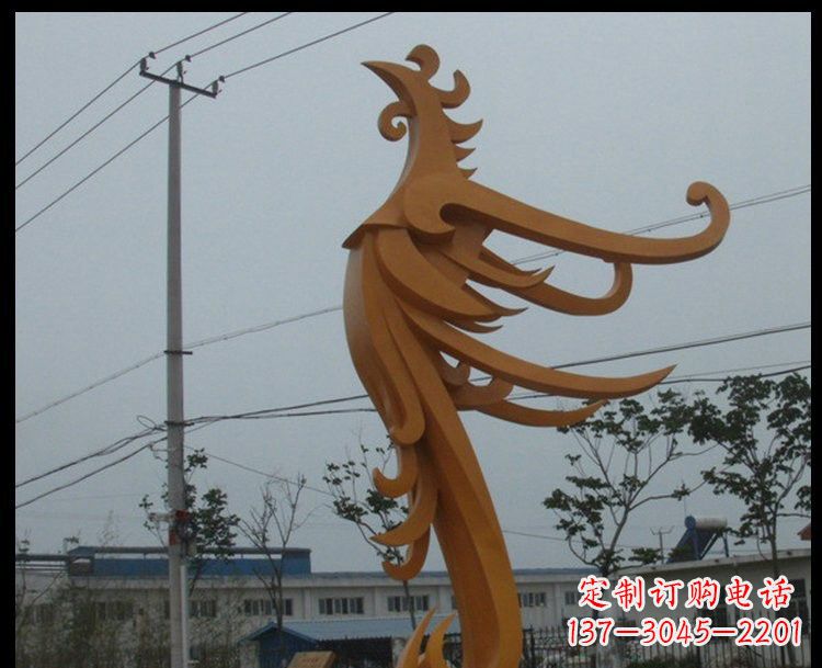 广西新中式风格不锈钢金色凤凰雕塑