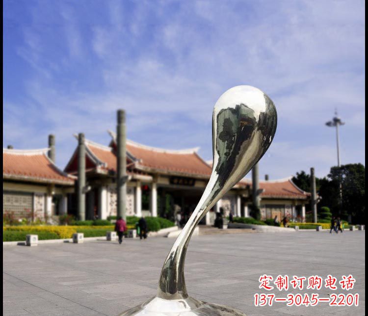 广西广场不锈钢镜面水滴景观雕塑12