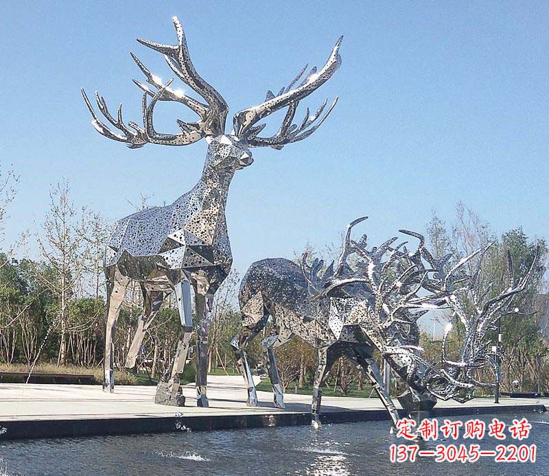 广西优雅而古典的不锈钢梅花鹿摆件雕塑