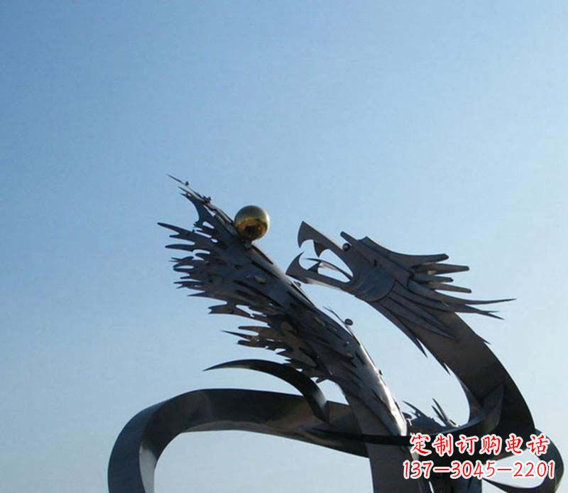 广西中领雕塑-不锈钢龙吞球抽象雕塑