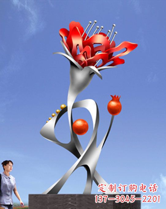 广西精美不锈钢石榴花雕塑,震撼了审美的眼睛
