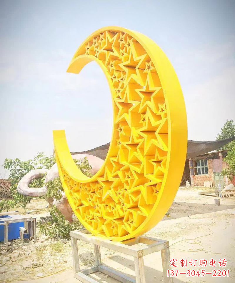 广西广场不锈钢五星月亮雕塑