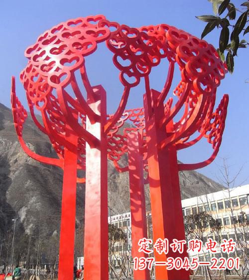 广西不锈钢心形树叶大树雕塑,展示爱与生命
