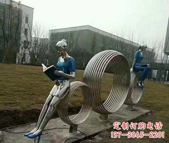 广西环绕书香之美的不锈钢圆环雕塑