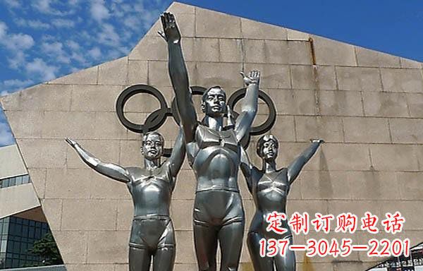 广西广场不锈钢运动员和五环雕塑