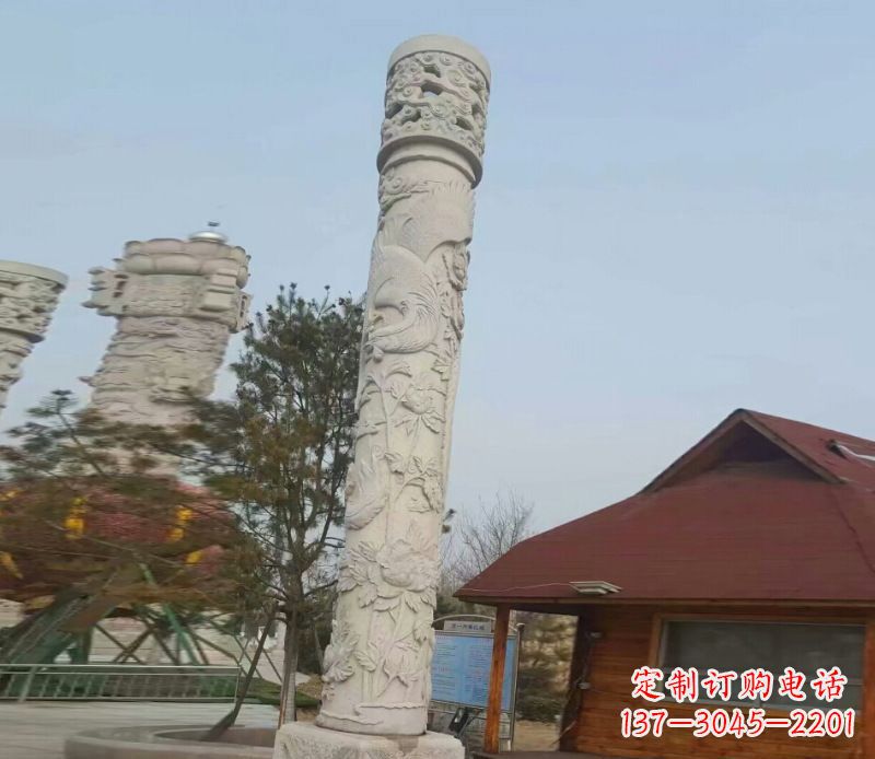 广西迎宾龙柱石雕——大理石景观雕刻精美艺术品