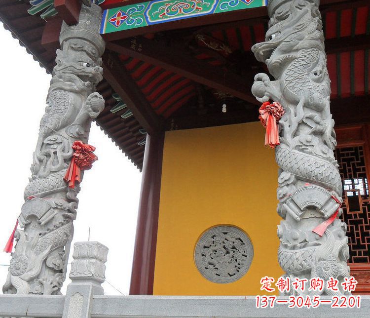广西精美大理石龙柱雕塑