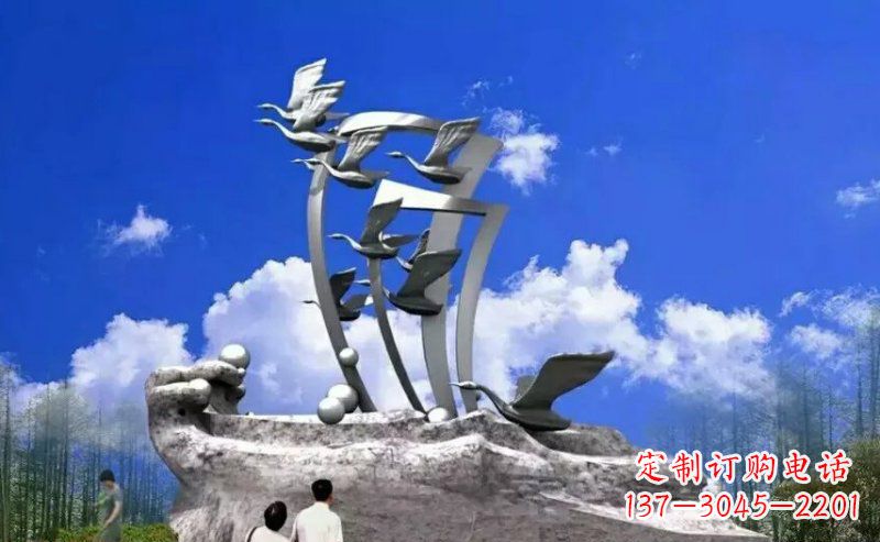 广西中领雕塑:大雁不锈钢雕塑,质感优雅