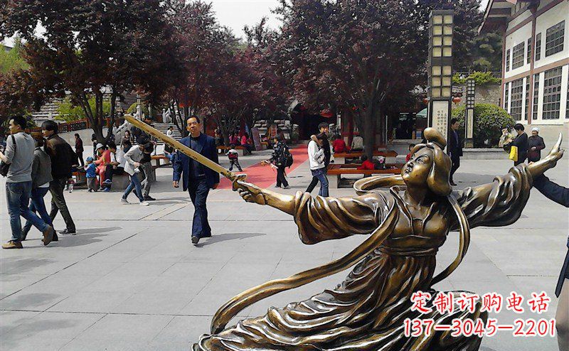 广西中领雕塑:美轮美奂的古代美女舞剑人物铜雕