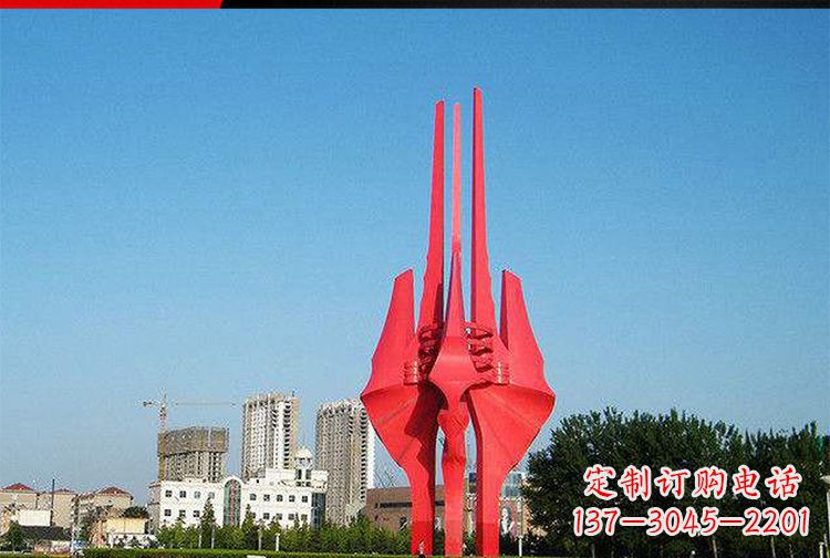 广西中领雕塑红色不锈钢树叶雕塑