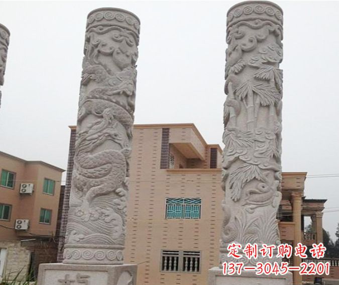 广西广场景观大理石12生肖龙柱石雕 (2)