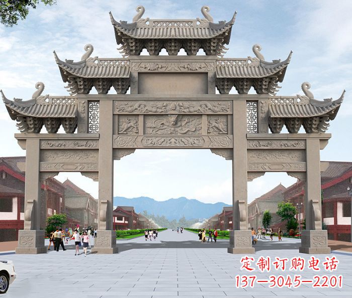 广西以大理石石雕装饰的精美牌楼雕塑