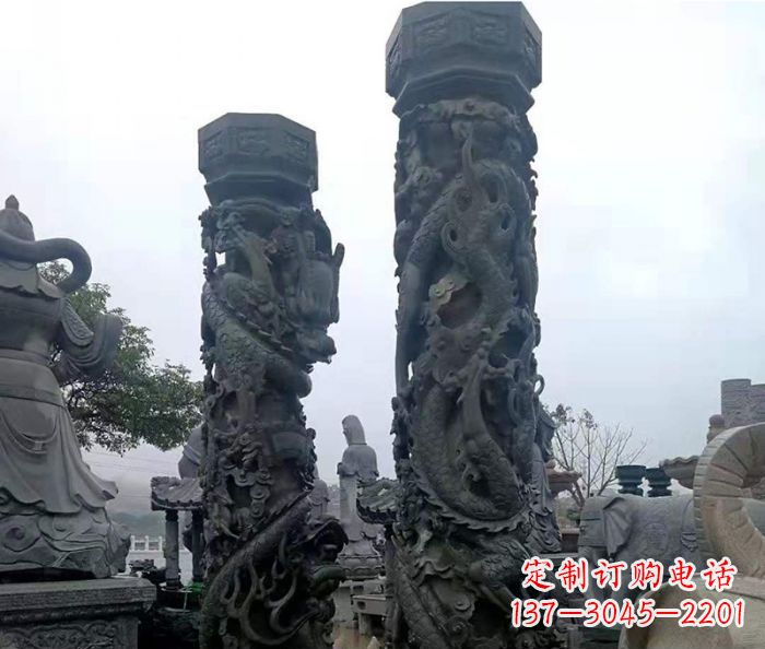 广西安静传承-中领雕塑广场景观仿古盘龙柱石雕