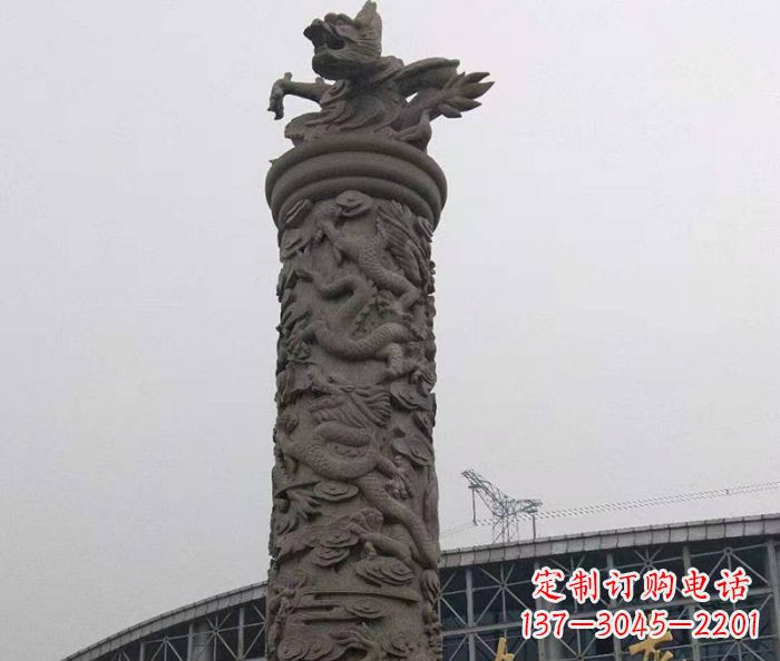广西中领雕塑|仿古盘龙柱石雕