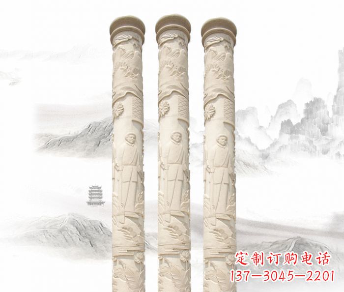 广西广场景观汉白玉龙柱石雕
