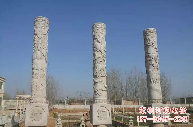 广西十二生肖文化柱石雕,展现传统文化风采