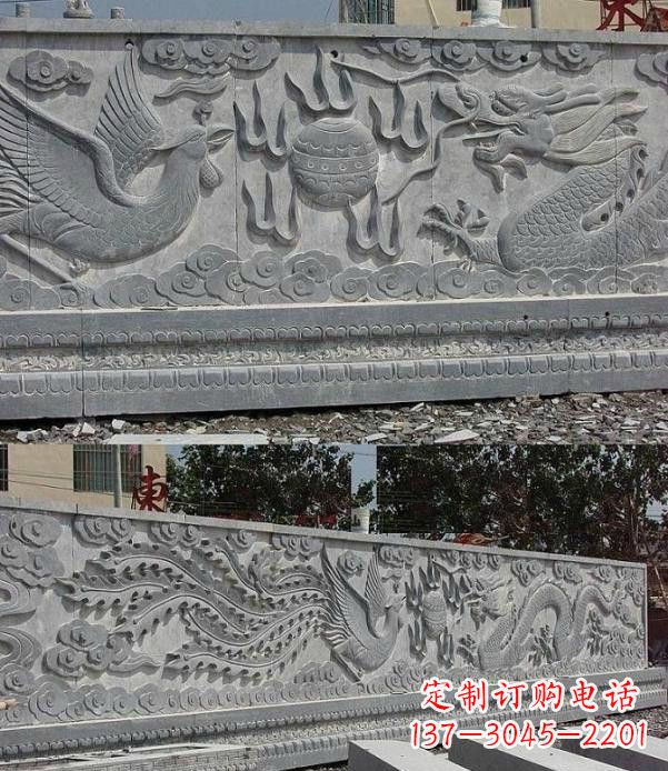 广西广场石浮雕龙凤戏珠影壁石雕