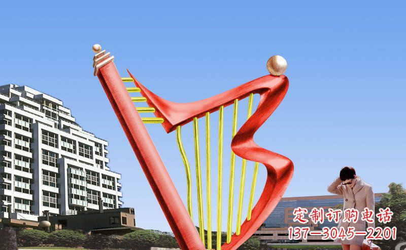 广西中领雕塑精制不锈钢竖琴雕塑