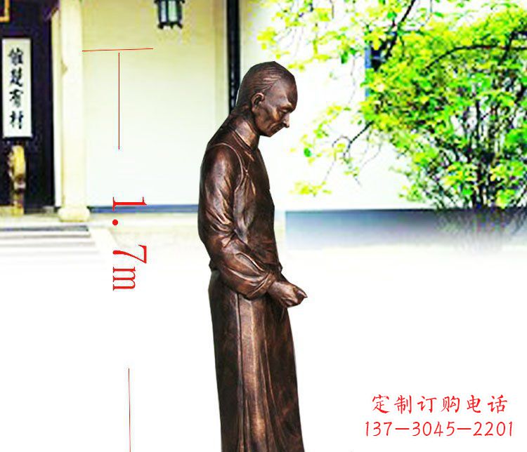 广西定制广场店小二人物铜雕塑
