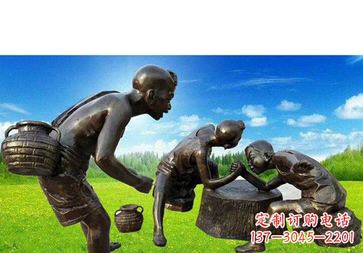广西小朋友们的欢乐广场铜雕儿童掰手腕人物雕塑
