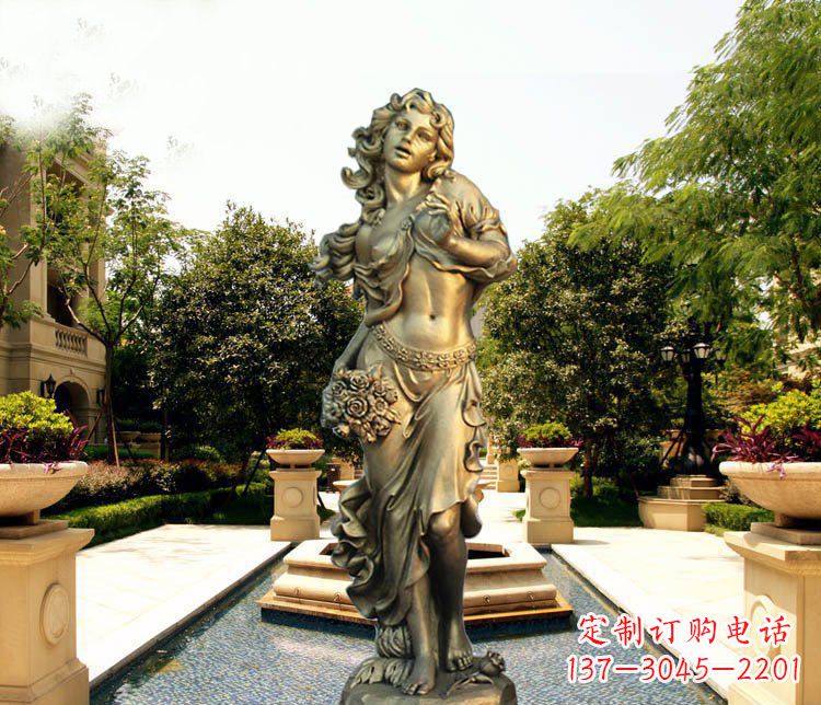 广西华丽蓬勃的铜雕女神像