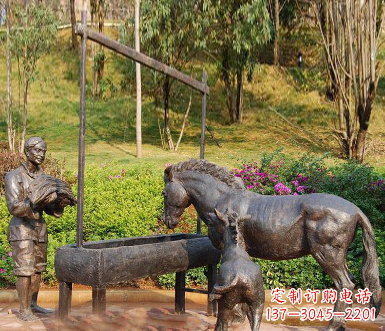 广西广场铜雕喂马动物雕塑