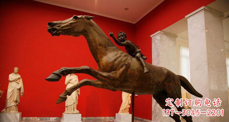 广西中领雕塑定制广场小孩骑马景观铜雕