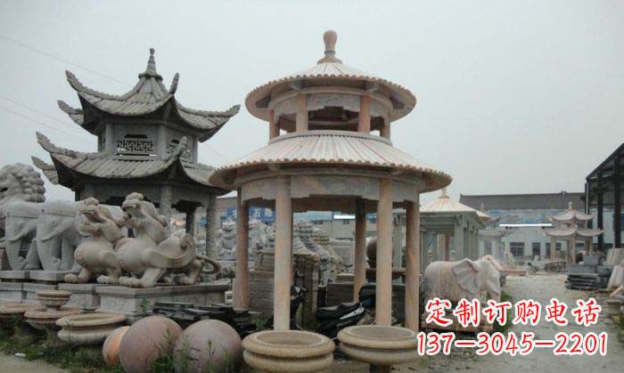 广西海景石雕凉亭——晚霞红圆顶石雕凉亭