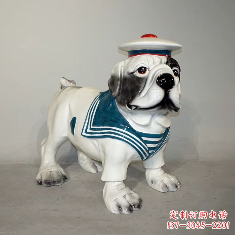 广西海军玻璃钢仿陶瓷斗牛犬狗雕塑