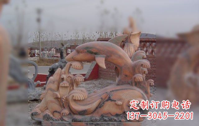 广西海豚海浪石雕,精美艺术品