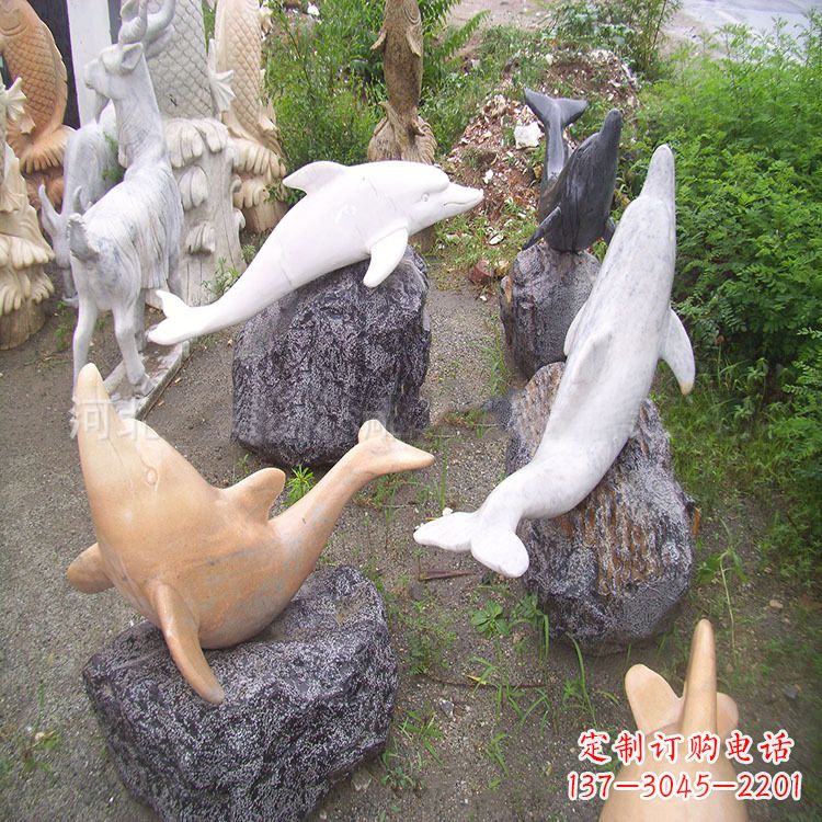 广西海豚石雕塑,纯手工定制精美艺术品