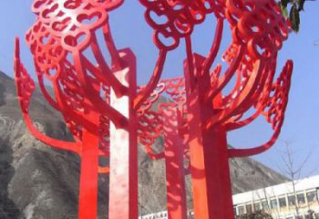 广西不锈钢心形树叶大树雕塑，展示爱与生命