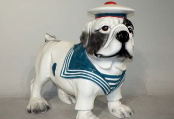 广西海军玻璃钢仿陶瓷斗牛犬狗雕塑