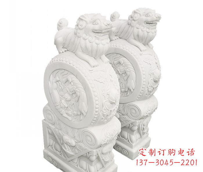 广西汉白玉抱鼓石招财石门墩