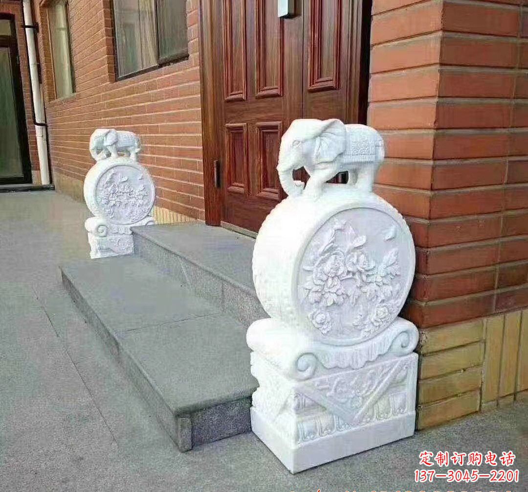 广西汉白玉大象门墩石雕