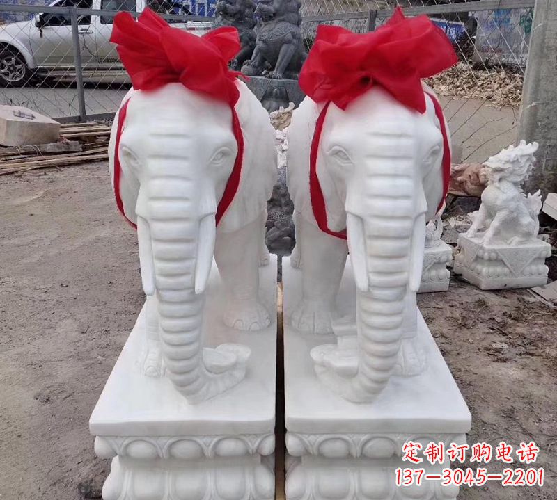 广西中领雕塑象征意义深远的汉白玉大象石雕